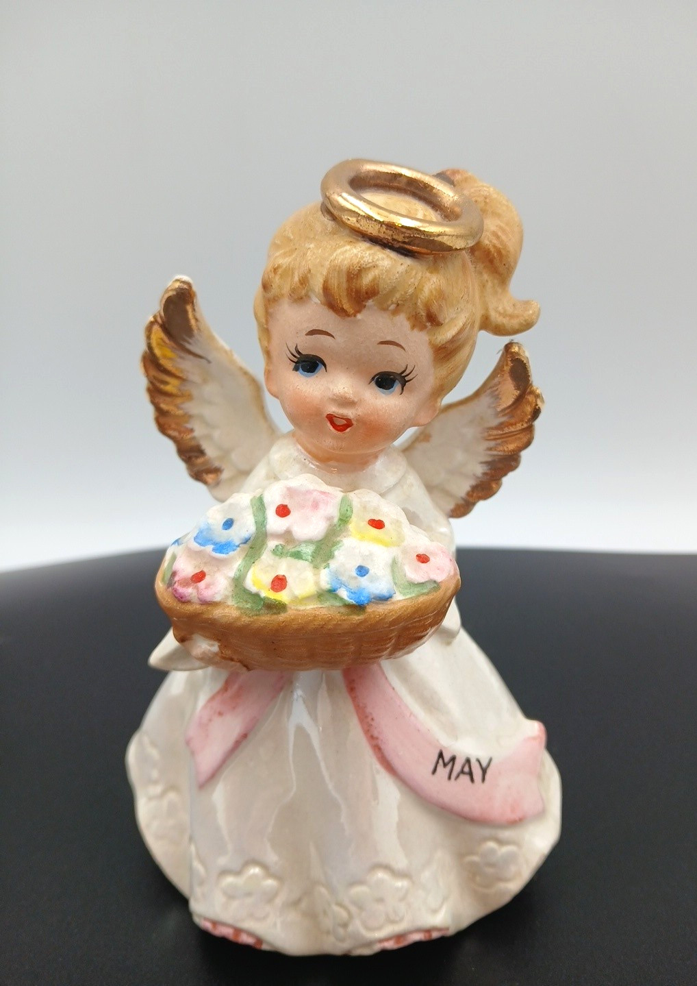 Vintage May Birthday Angel MCM Japan Flower Basket Ceramic Porcelain Vintage May Birthday Angel MCM Japan Flower Basket Ceramic Porcelain