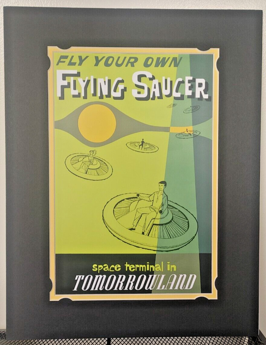 14 x 18" ATTRACTION POSTER PRINT DISNEY FLYING SAUCERS DISNEYLAND MATTED 14 x 18" ATTRACTION POSTER PRINT DISNEY FLYING SAUCERS DISNEYLAND MATTED