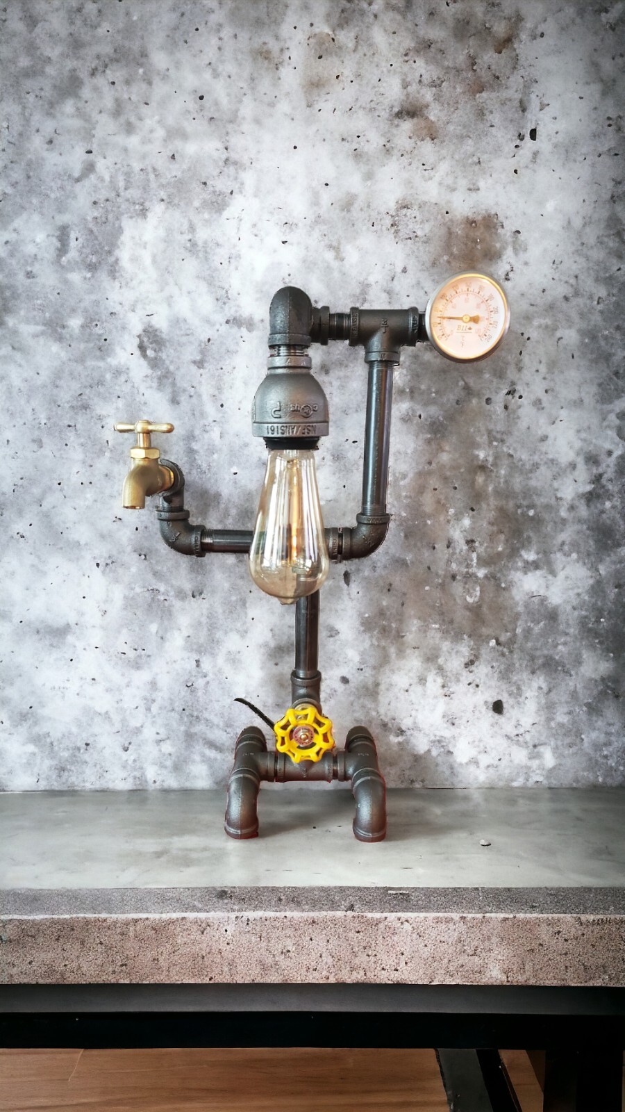 New rustic Industrial pipe style table with temp gauge, valve on/off switch New rustic Industrial pipe style table with temp gauge, valve on/off switch