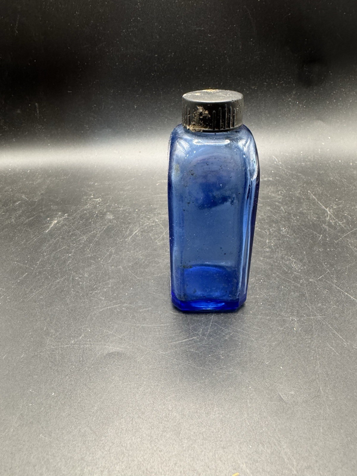 Vintage Cobalt Blue Glass Medicine Bottle Rectangular Apothecary Cap Label Vintage Cobalt Blue Glass Medicine Bottle Rectangular Apothecary Cap Label