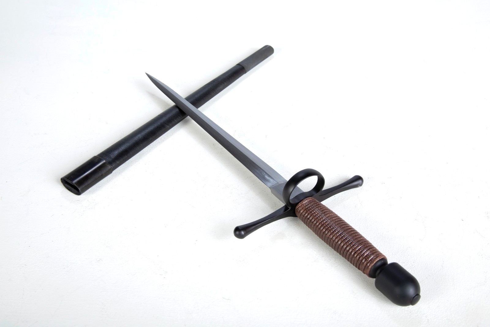 Kingston Arms Main Gauche Sword 16" Titanium Black Steel Blade Cord Wrapped Grip Kingston Arms Main Gauche Sword 16" Titanium Black Steel Blade Cord Wrapped Grip