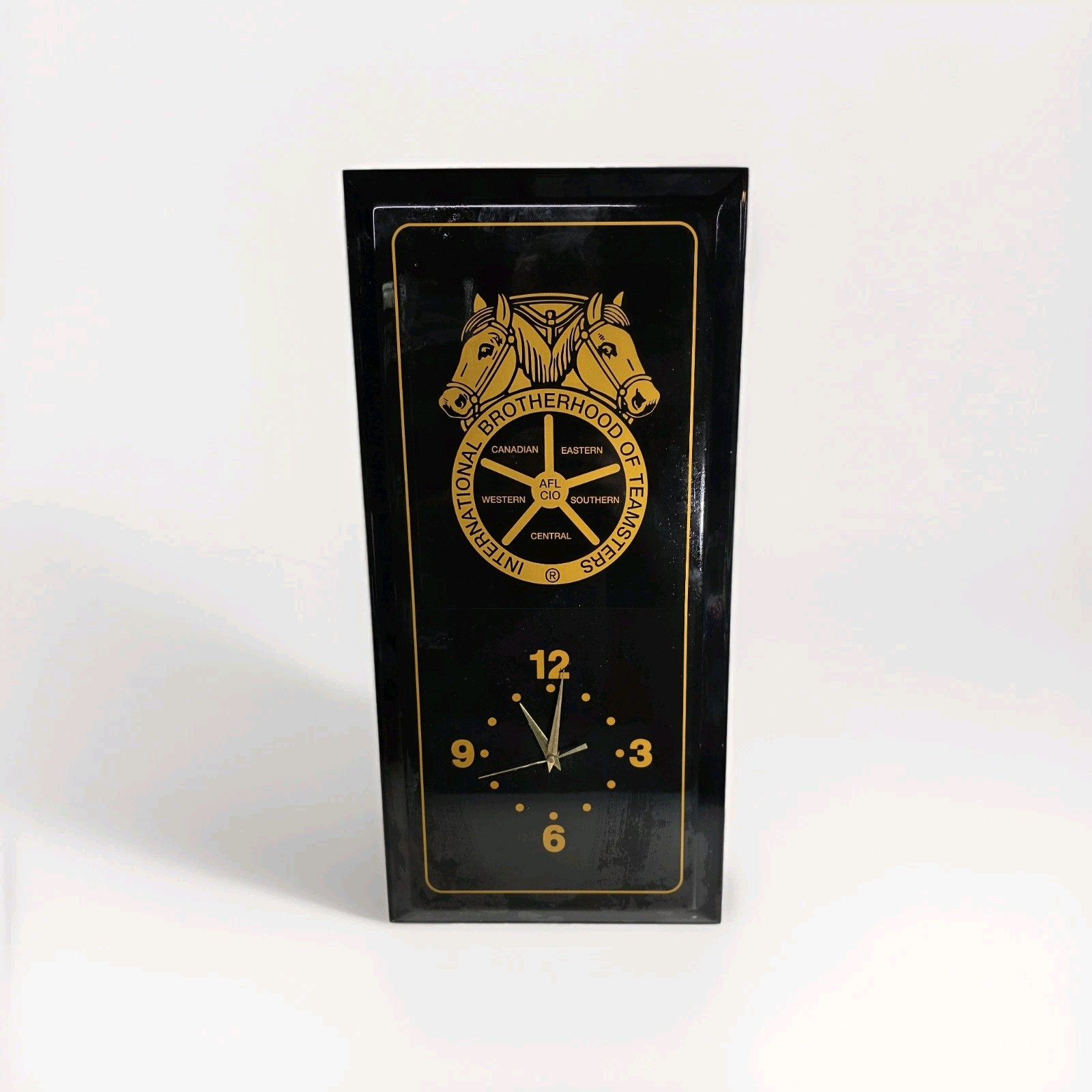 Vintage Brotherhood of Teamsters Wall Clock Black Gold 23" x 11" Memorabilia Vintage Brotherhood of Teamsters Wall Clock Black Gold 23" x 11" Memorabilia