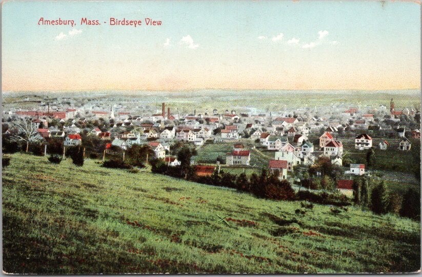 c1910s AMESBURY, Massachusetts Postcard "Birdseye View" Panorama / UNUSED