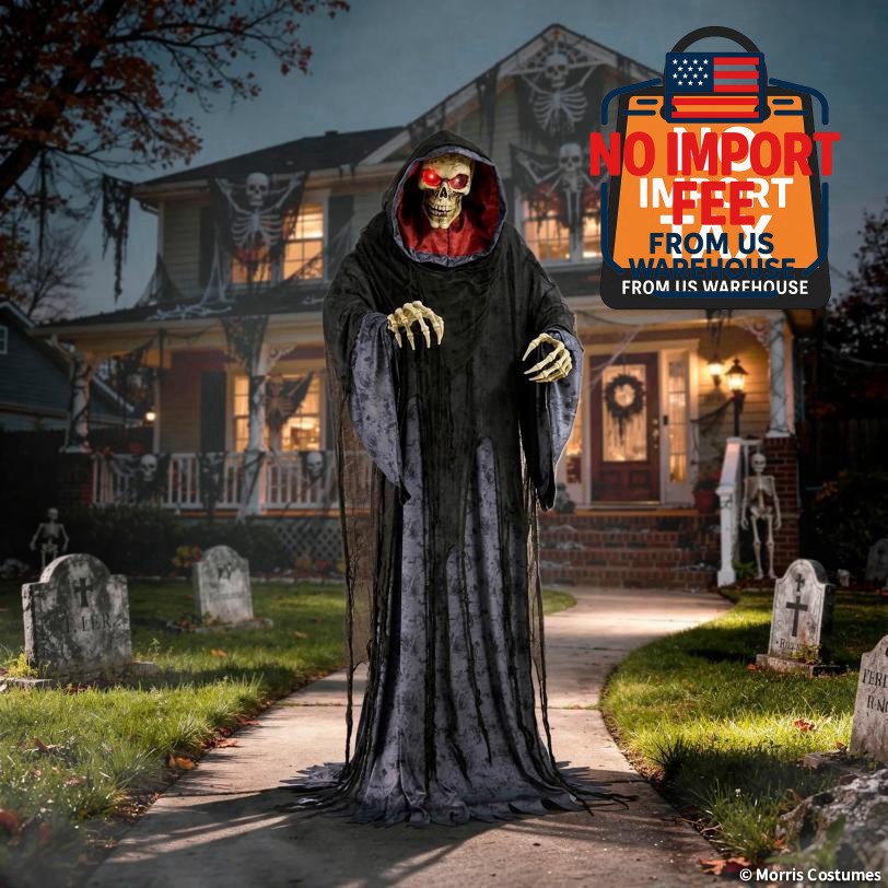 Animated Light-Up Rising Skeleton Reaper in Hooded Cloak HalloweenDecoration 6ft