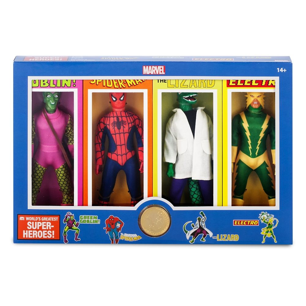 Disney Parks Spider Man Mego 8" Action Figure Set Worlds Greatest Super Heroes Disney Parks Spider Man Mego 8" Action Figure Set Worlds Greatest Super Heroes