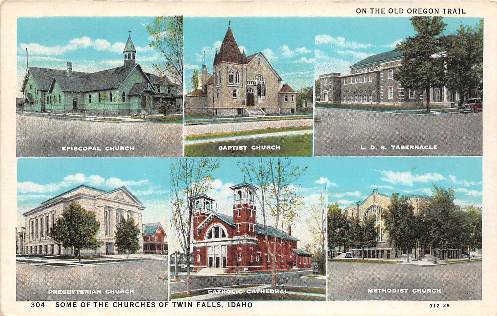 J40/ Twin Falls Idaho Postcard c1910 6View Church Buildings 196 J40/ Twin Falls Idaho Postcard c1910 6View Church Buildings 196