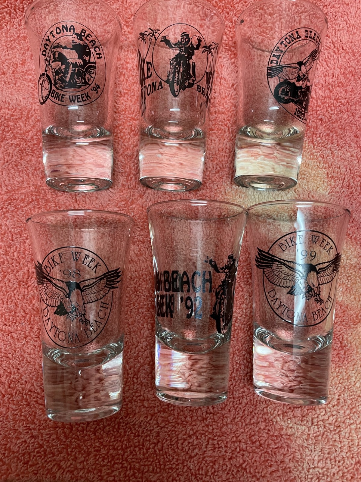 Six Vintage Harley-Davidson Daytona Beach Bike Week Shot Glasses