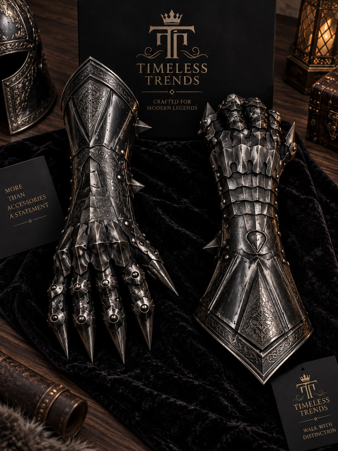 Medieval Gothic Spiked Black Claw Gauntlets Engraved Steel Armor Gloves Pair