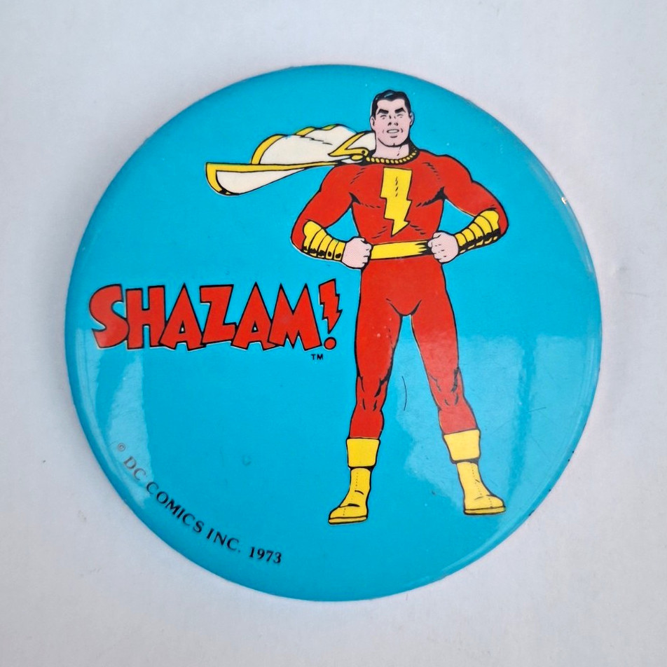 Vintage 1973 DC Comics Shazam 3" Pinback Button Badge – Original Captain Marvel Vintage 1973 DC Comics Shazam 3" Pinback Button Badge – Original Captain Marvel