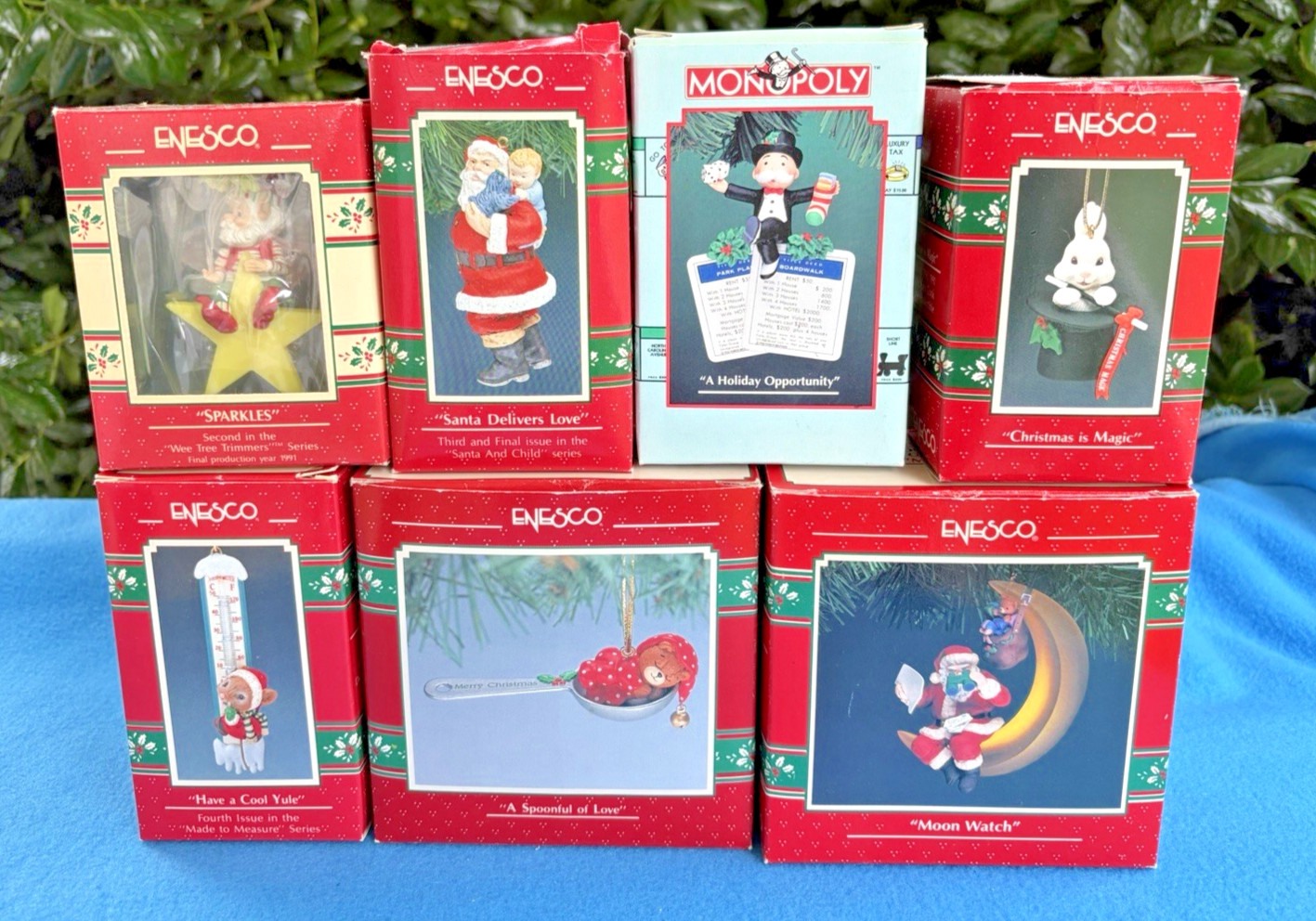 MINT Vintage Enesco Christmas Ornament Lot Of 7 With Original Boxes