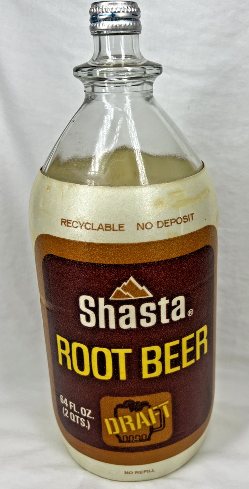 Vintage Shasta Draft Root Beer 64oz (2 QTS.) Foam Jacket, Metal Screw-On Lid Vintage Shasta Draft Root Beer 64oz (2 QTS.) Foam Jacket, Metal Screw-On Lid