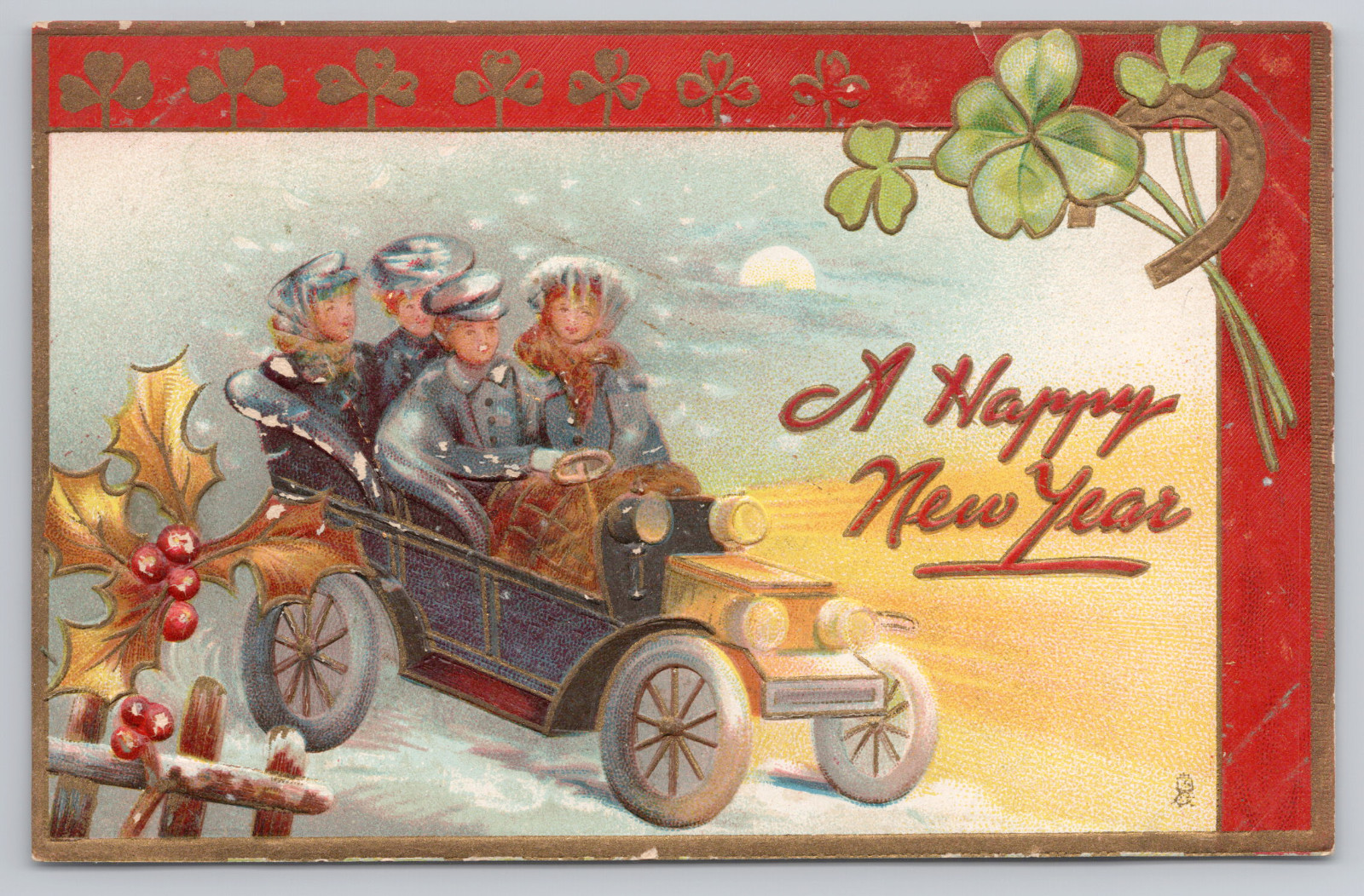 Vintage New Year Postcard Raphael Tuck & Sons Series No 139 Auto Winter Scene Vintage New Year Postcard Raphael Tuck & Sons Series No 139 Auto Winter Scene