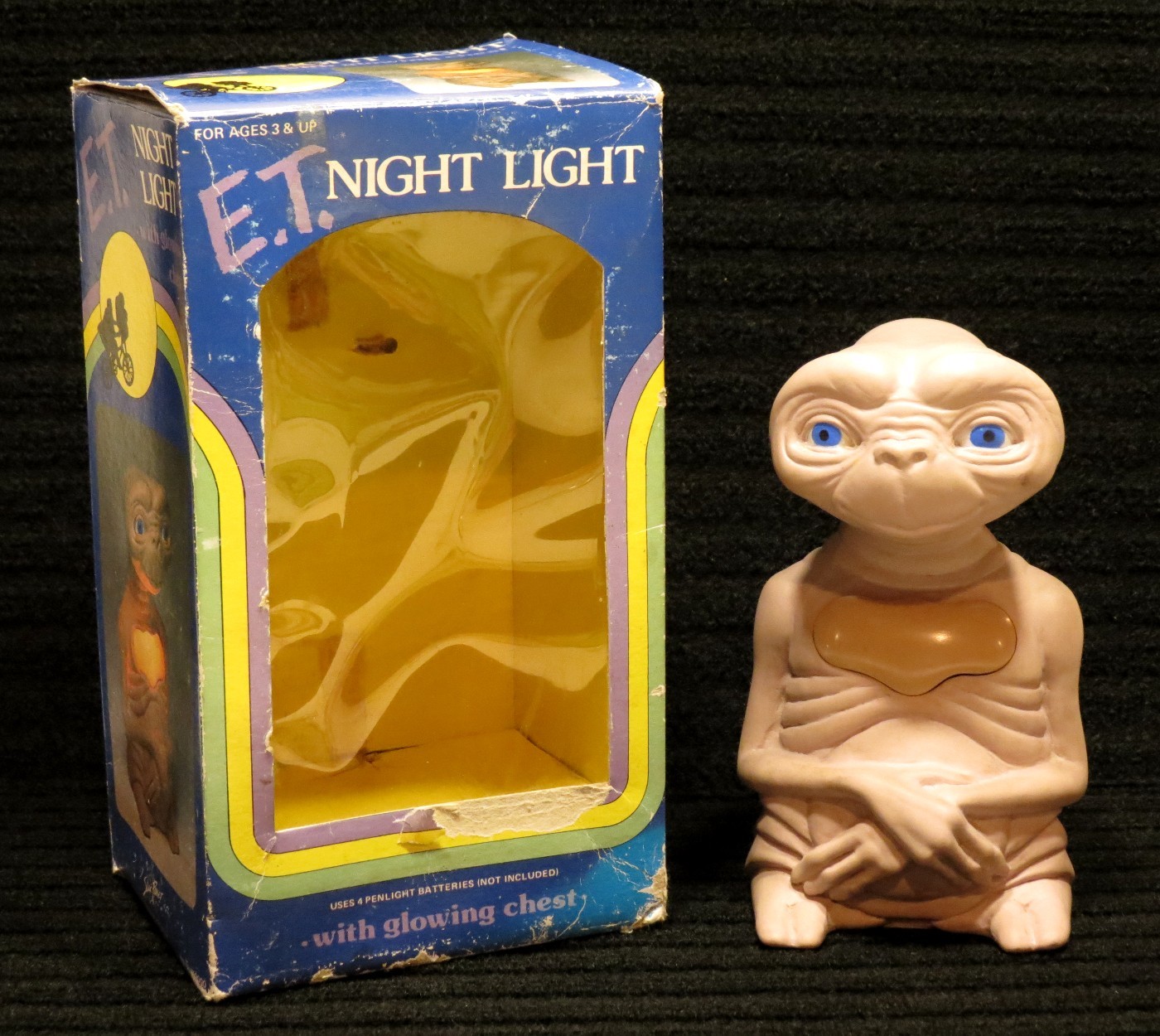 E.T. Night Light With Glowing Chest Vintage 1982 With Box Non-Working Display E.T. Night Light With Glowing Chest Vintage 1982 With Box Non-Working Display