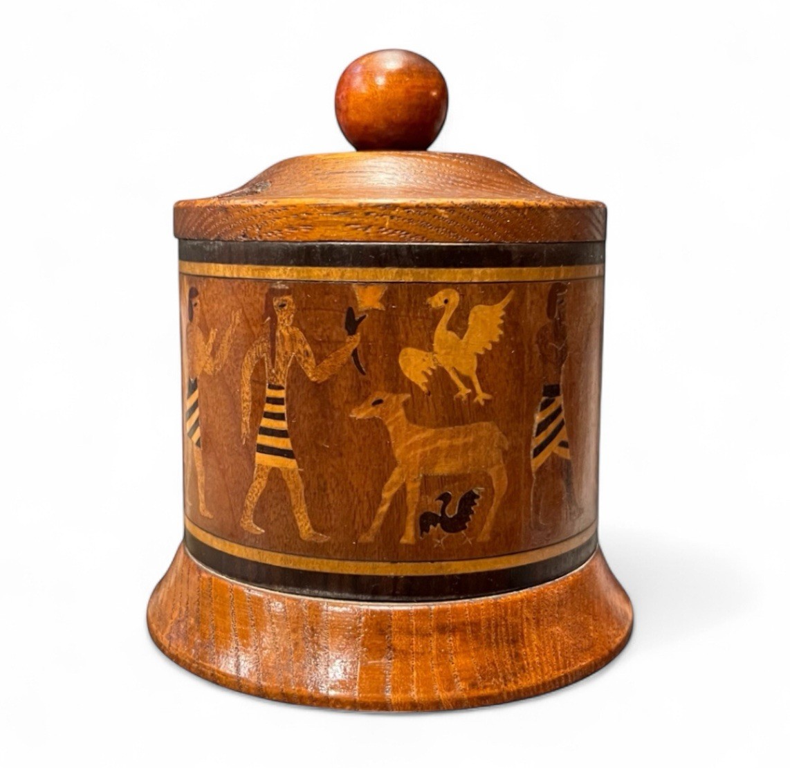 Vintage 1930s Art Deco Egyptian Revival Marquetry Wood Cigarette Dispenser Vintage 1930s Art Deco Egyptian Revival Marquetry Wood Cigarette Dispenser