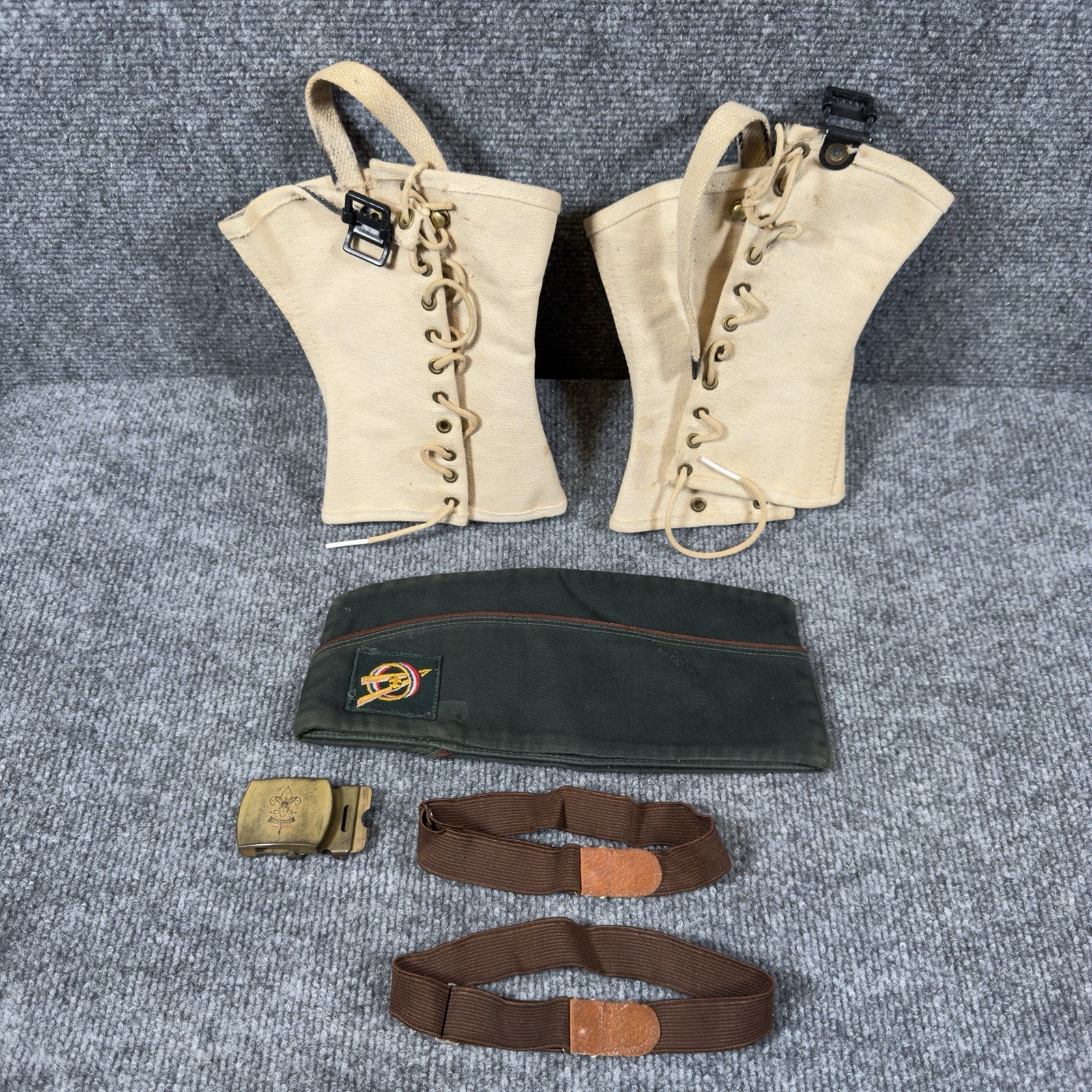 Vintage 30s-60s Boy Scouts BSA Lot Garrison Cap Belt Buckle Leggings Garters EUC Vintage 30s-60s Boy Scouts BSA Lot Garrison Cap Belt Buckle Leggings Garters EUC
