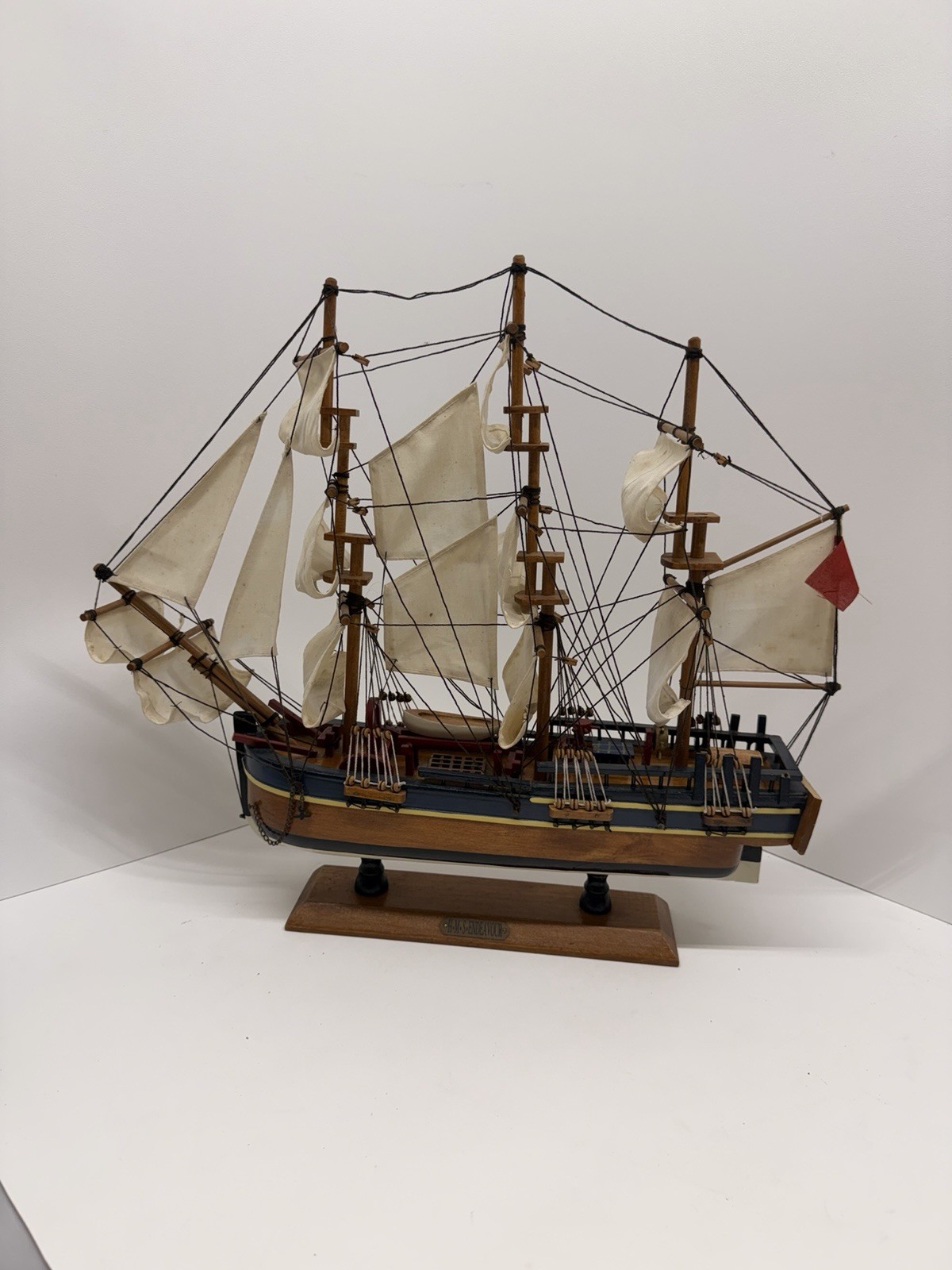 Vintage H.M.S. Endeavour Handcrafted Wooden Tall Ship Model Nautical Decor Vintage H.M.S. Endeavour Handcrafted Wooden Tall Ship Model Nautical Decor