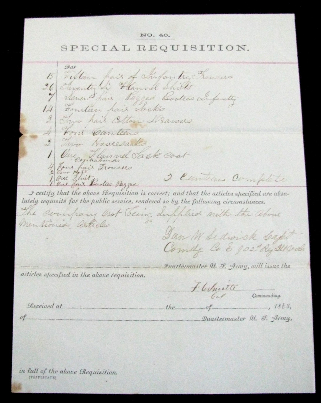 CIVIL WAR 102ND ILLINOIS SOLDIERS UNIFORMS SGD BY COLONEL FRANK W SMITH 1863 CIVIL WAR 102ND ILLINOIS SOLDIERS UNIFORMS SGD BY COLONEL FRANK W SMITH 1863