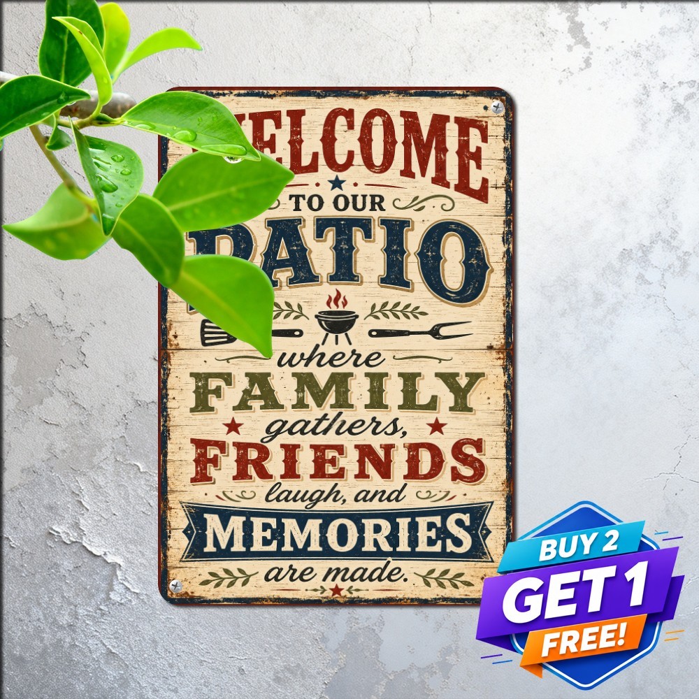Friends And Family Gathering Sign Cozy Backyard Patio Tin Metal Plaque Friends And Family Gathering Sign Cozy Backyard Patio Tin Metal Plaque