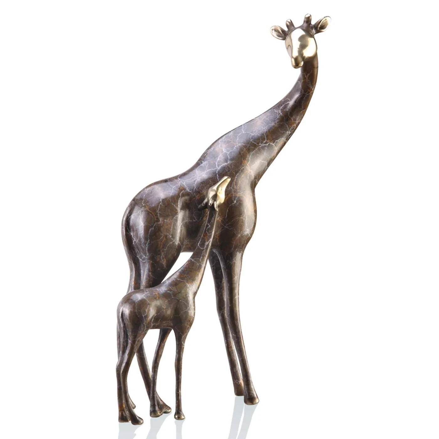 Cute Giraffe Mama And Baby Home Decorative Collectible Figurine - Brass