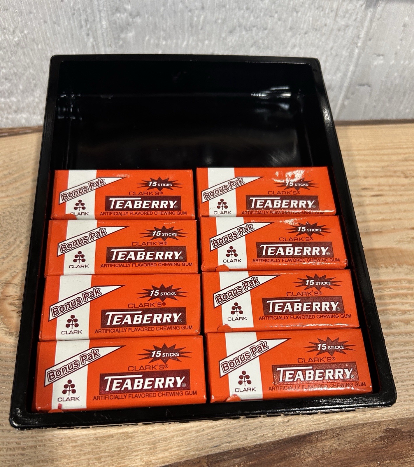 Vintage Clarks Teaberry w/8Gum Advertising Black Glass Store Countertop Display Vintage Clarks Teaberry w/8Gum Advertising Black Glass Store Countertop Display