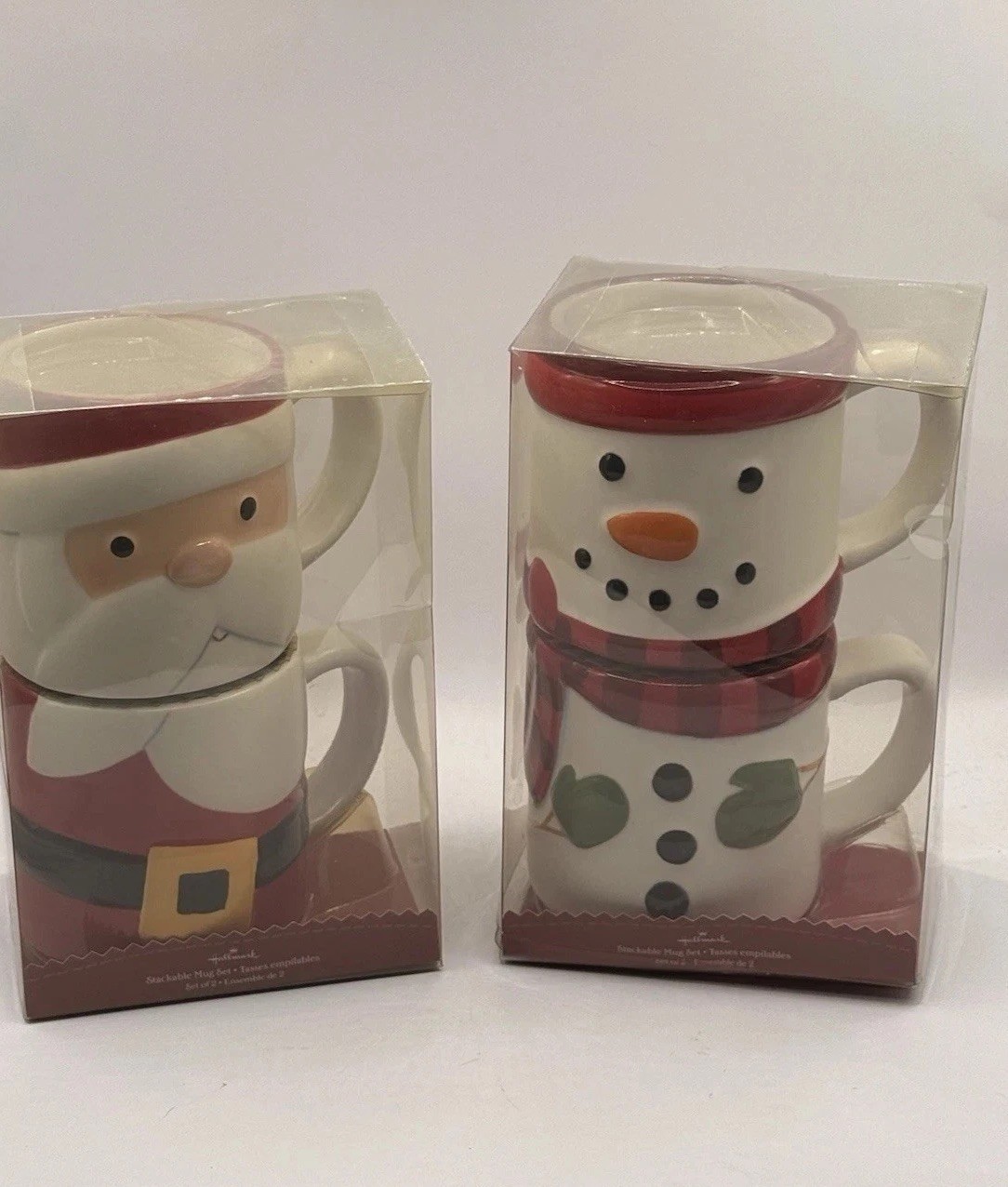 New Hallmark Stackable Ceramic Santa & Snowman Holiday Coffee Mug Gift Sets 2021