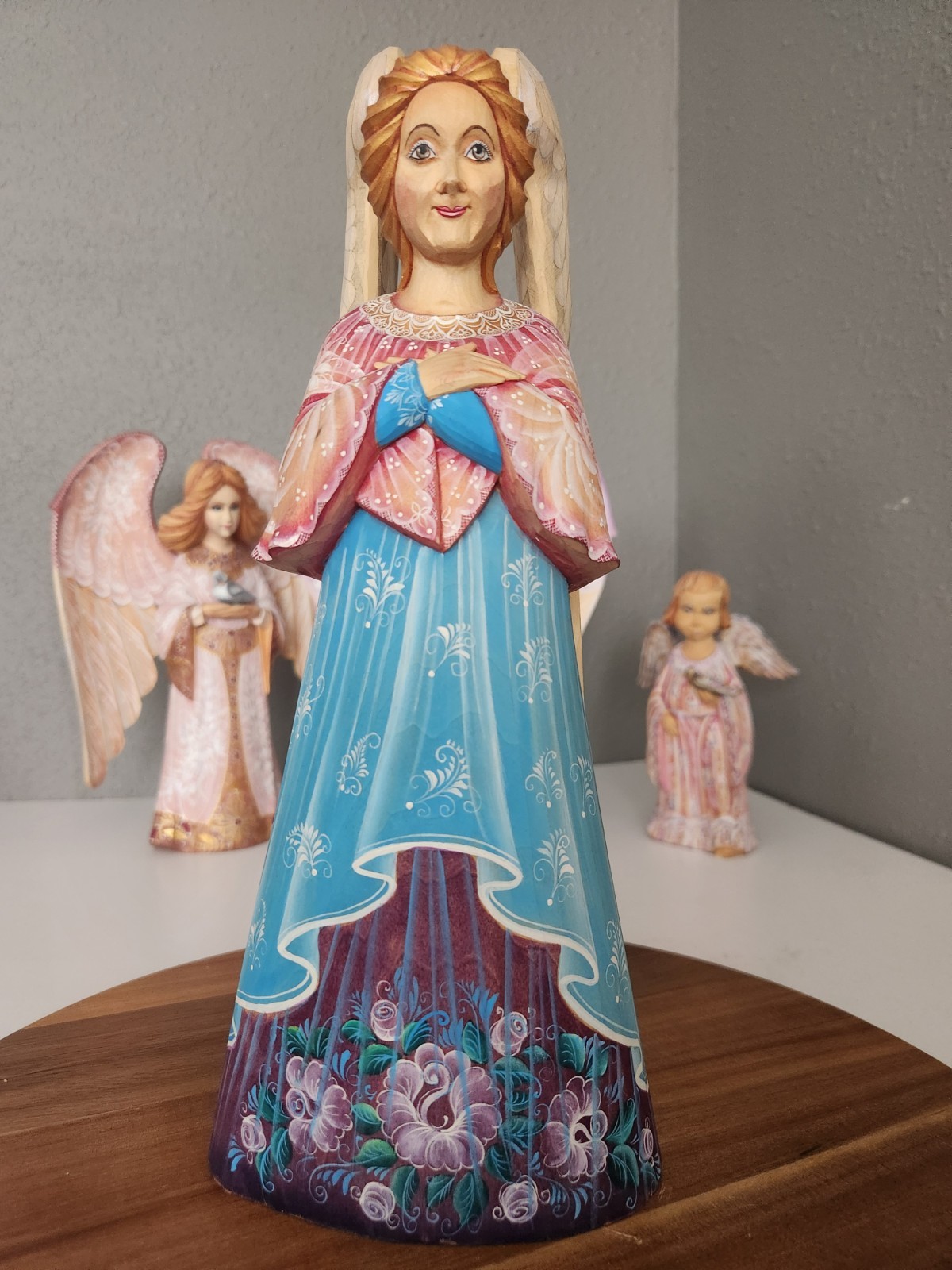 Russian Folk Art Linden Wood Angel Figure Hand Painted And Signed Blue Russian Folk Art Linden Wood Angel Figure Hand Painted And Signed Blue