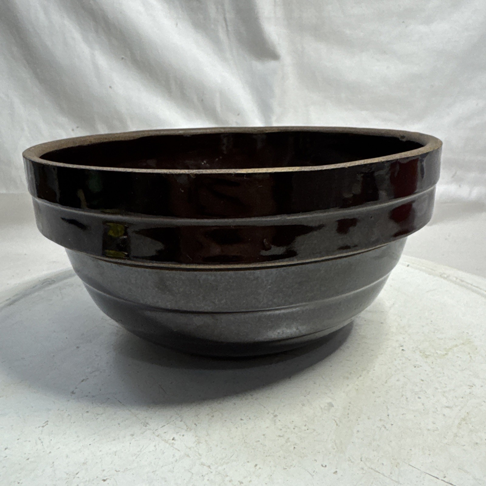 Brown Glaze Nesting Mixing Bowl Tanware American Pottery Primitive 8in USA Brown Glaze Nesting Mixing Bowl Tanware American Pottery Primitive 8in USA
