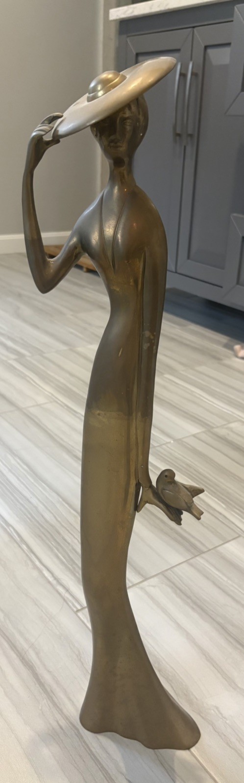 Vtg 1985 DOLBI CASHIER * Approx 25" Tall *Brass Deco Lady in Evening Dress & Hat