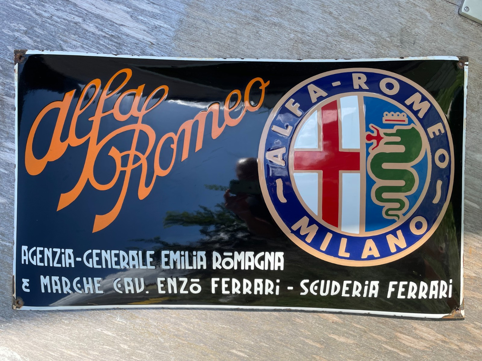 ALFA ROMEO porcelain sign advertising vintage garage 27" Italia Agenzia Generale ALFA ROMEO porcelain sign advertising vintage garage 27" Italia Agenzia Generale