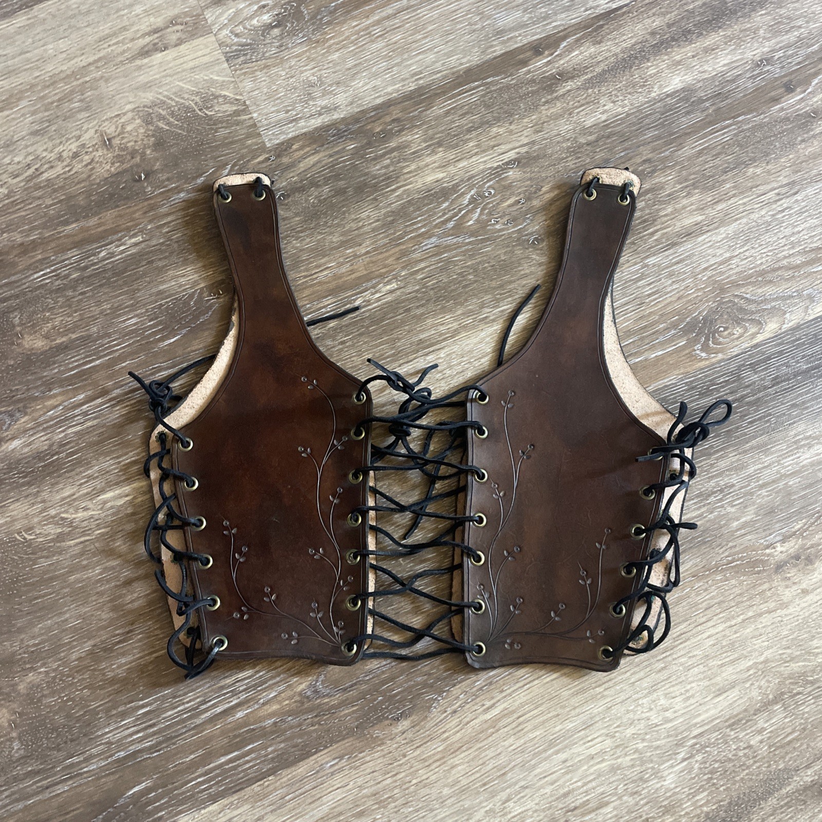 Vintage Leather Corset Renaissance LARP Medieval Costume Brown Lace Up