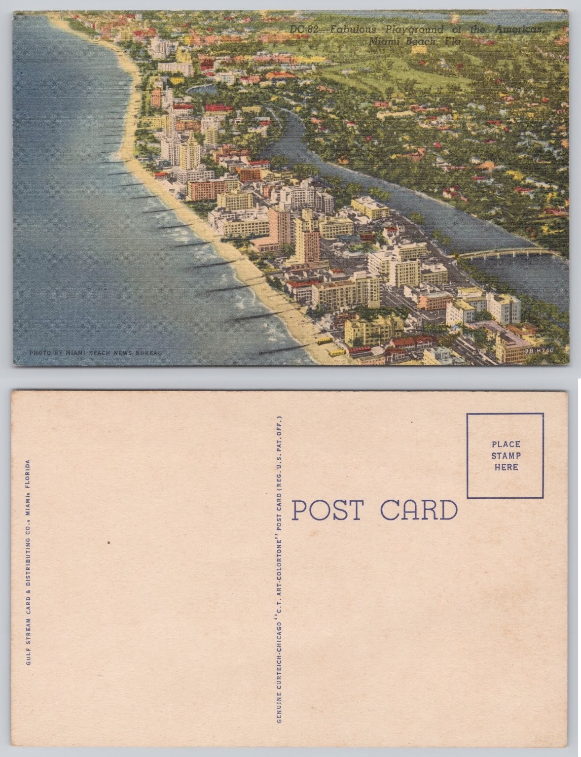 Vintage Miami Beach Florida Aerial View Linen Postcard Curteich 1939 Vintage Miami Beach Florida Aerial View Linen Postcard Curteich 1939