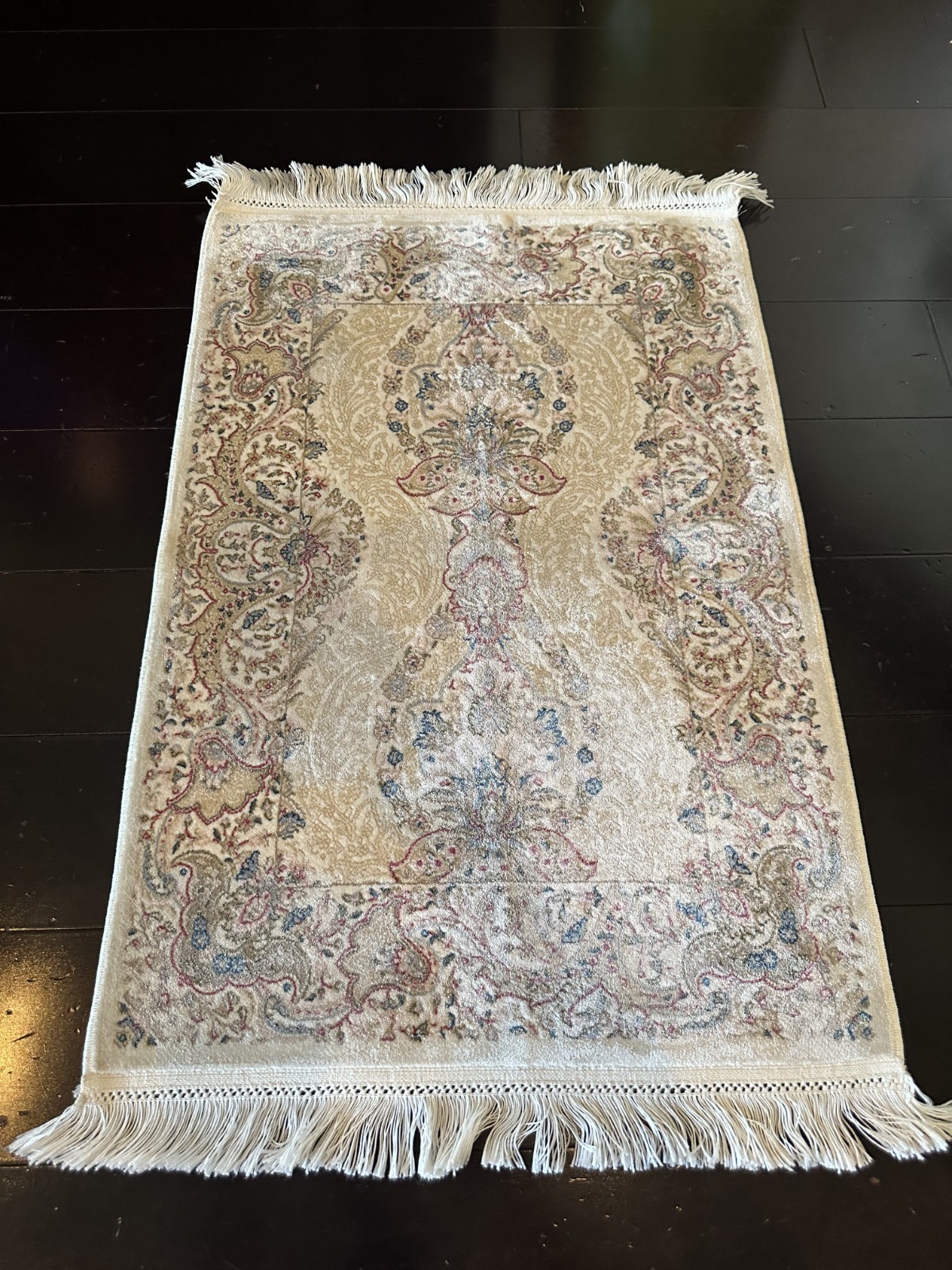 Authentic Turkish Prayer Mat -Purchased in Istanbul, Turkey- Floral Tassel Cream Authentic Turkish Prayer Mat -Purchased in Istanbul, Turkey- Floral Tassel Cream