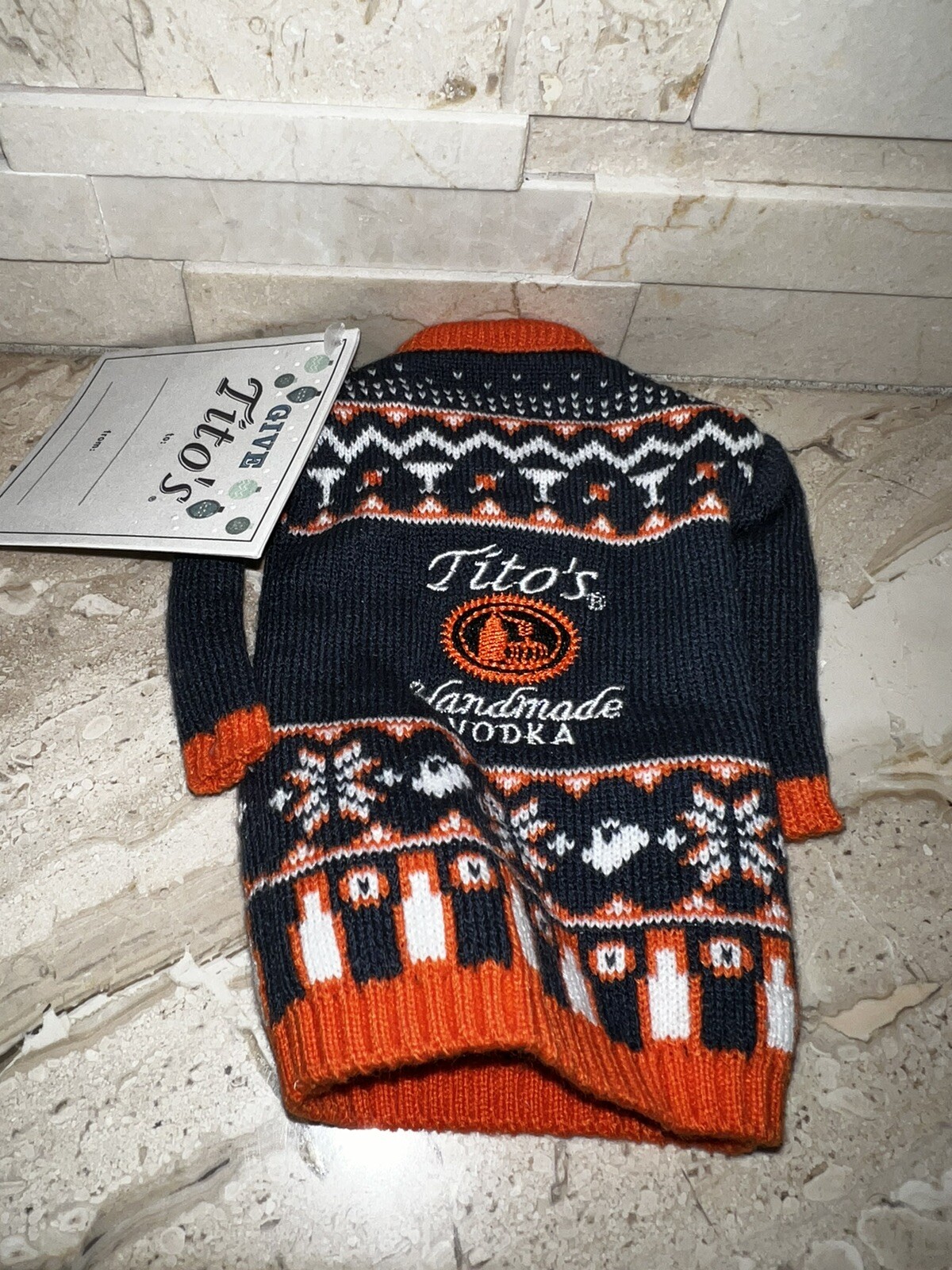 Tito's Handmade Vodka Gift Give a Bottle Raise Glass Knit Sweater Sleeve Tito's Handmade Vodka Gift Give a Bottle Raise Glass Knit Sweater Sleeve