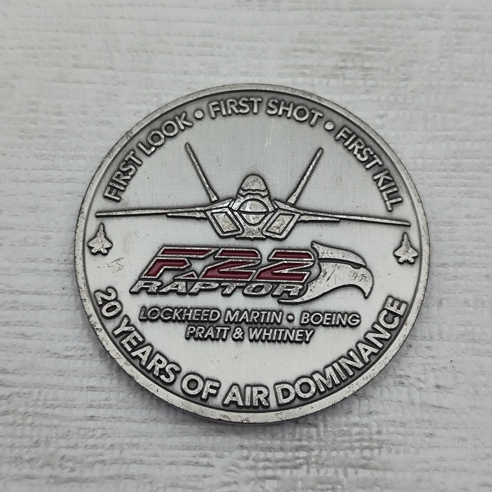USAF F-22 Raptor 20 Years of Air Dominance Lockheed Martin Boeing Challenge Coin USAF F-22 Raptor 20 Years of Air Dominance Lockheed Martin Boeing Challenge Coin