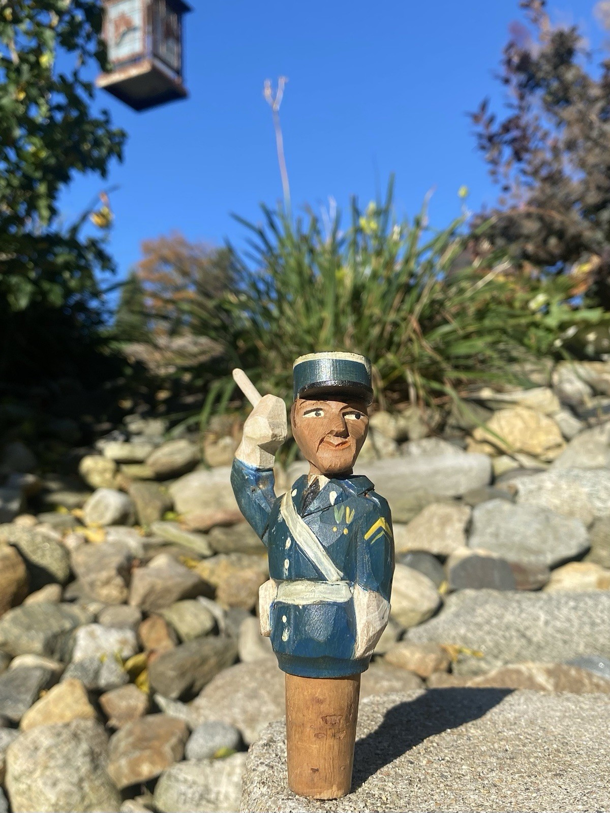 RARE Antique Anri Hand Carved Painted Wood French Policeman Bottle Stopper Cork RARE Antique Anri Hand Carved Painted Wood French Policeman Bottle Stopper Cork