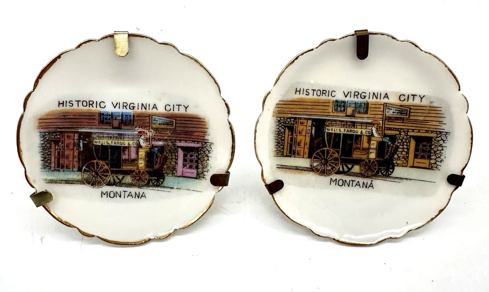 Vintage Historic Virginia City Montana Mini Souvenir Plate Set Display Japan Vintage Historic Virginia City Montana Mini Souvenir Plate Set Display Japan