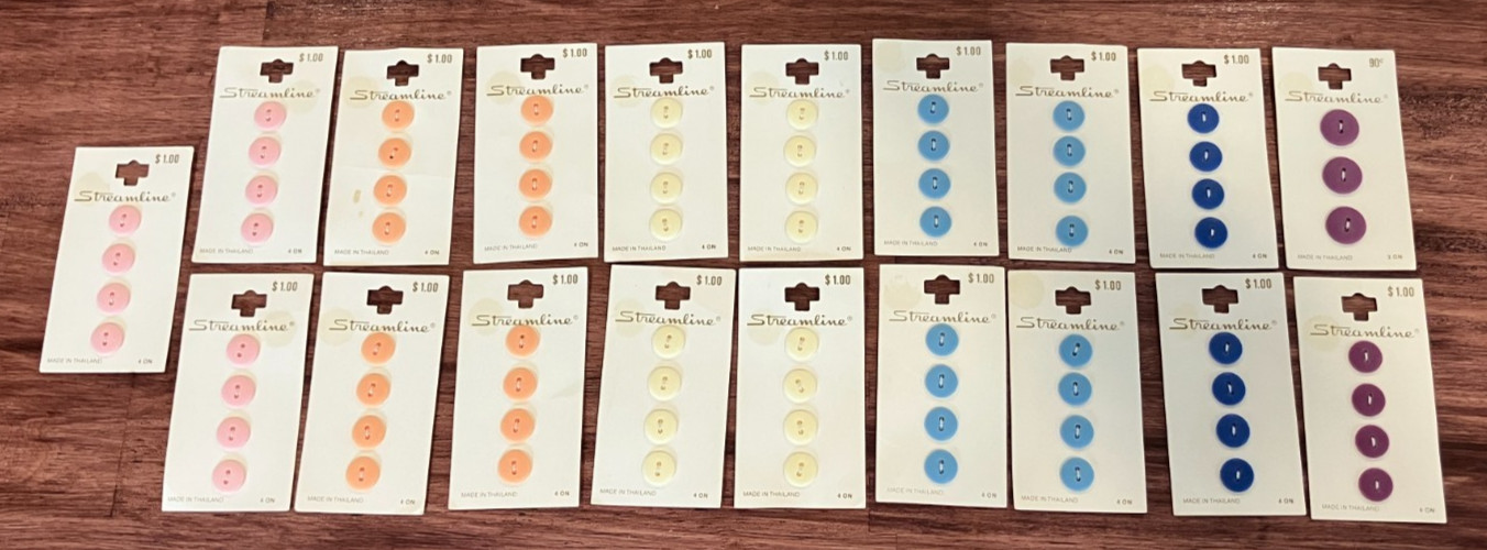 19 Card Vintage Streamline 75 Plastic Buttons 2 Hole Pastel PINK BLUE PURPLE Lot 19 Card Vintage Streamline 75 Plastic Buttons 2 Hole Pastel PINK BLUE PURPLE Lot