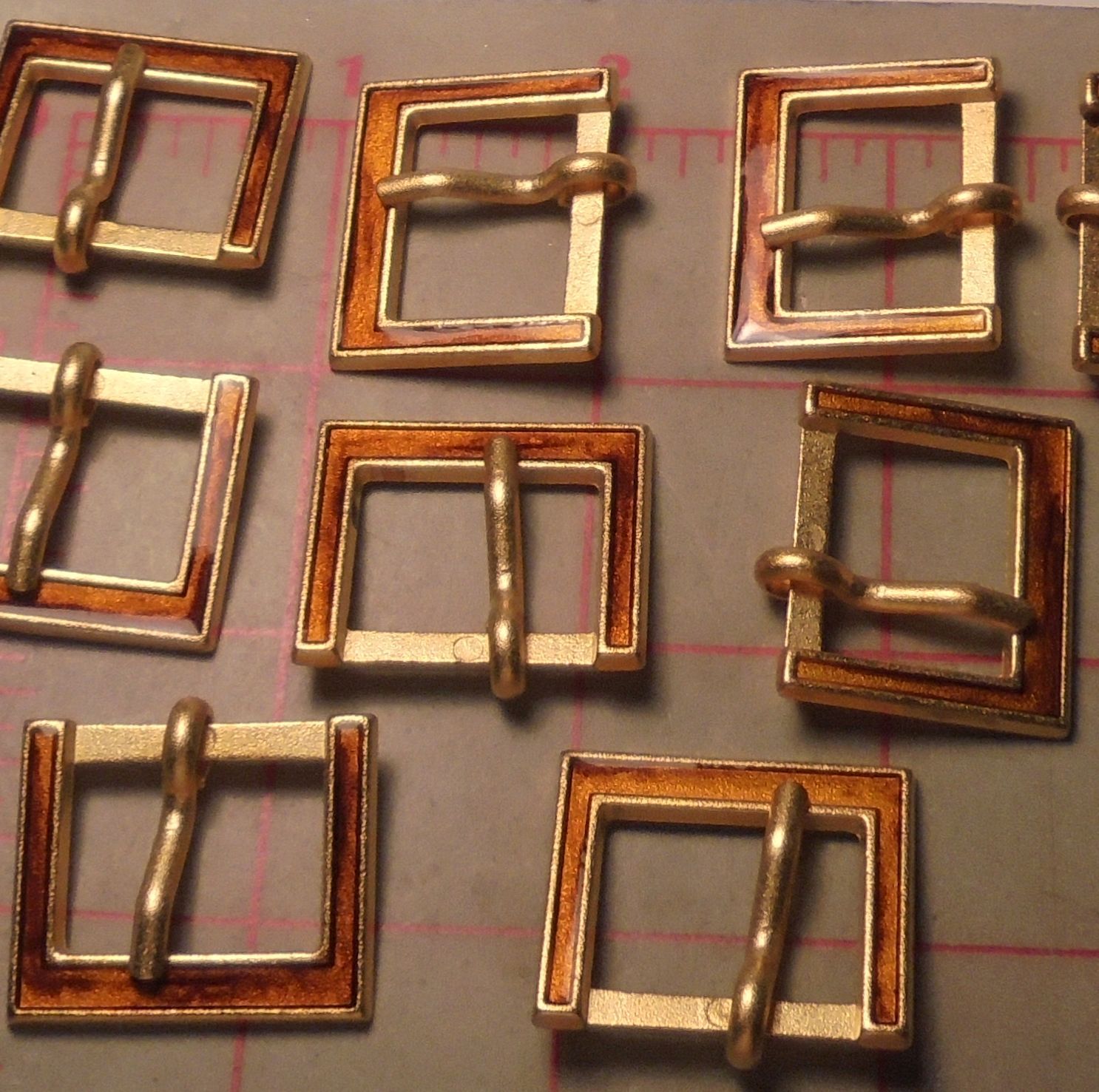 4 Medium Fine Italian Metal And Enamel Buckles Gold Topaz Brown Enamel 3/4" 4 Medium Fine Italian Metal And Enamel Buckles Gold Topaz Brown Enamel 3/4"