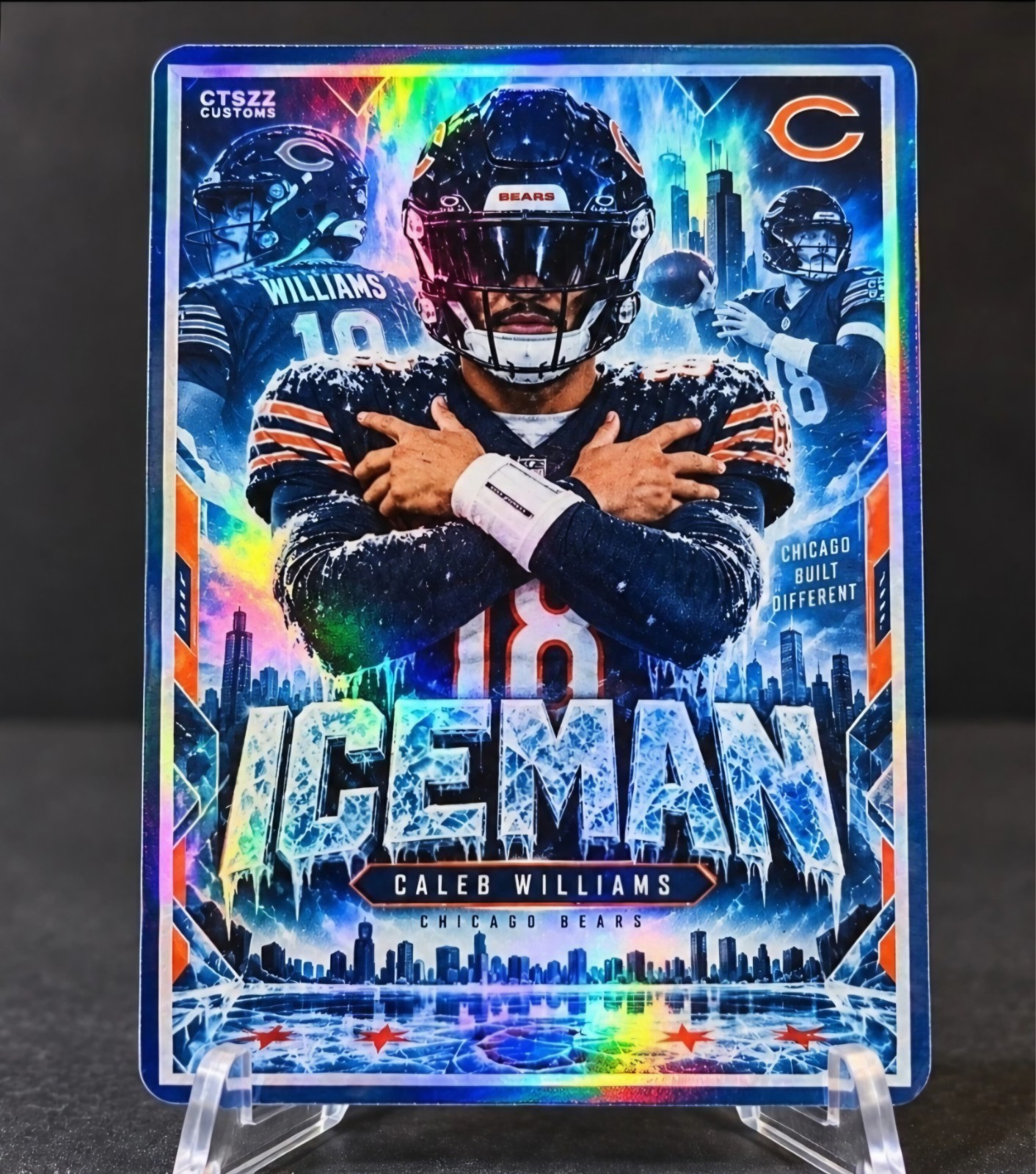 Caleb Williams Custom Art Card Chicago Bears Iceman Holographic Caleb Williams Custom Art Card Chicago Bears Iceman Holographic