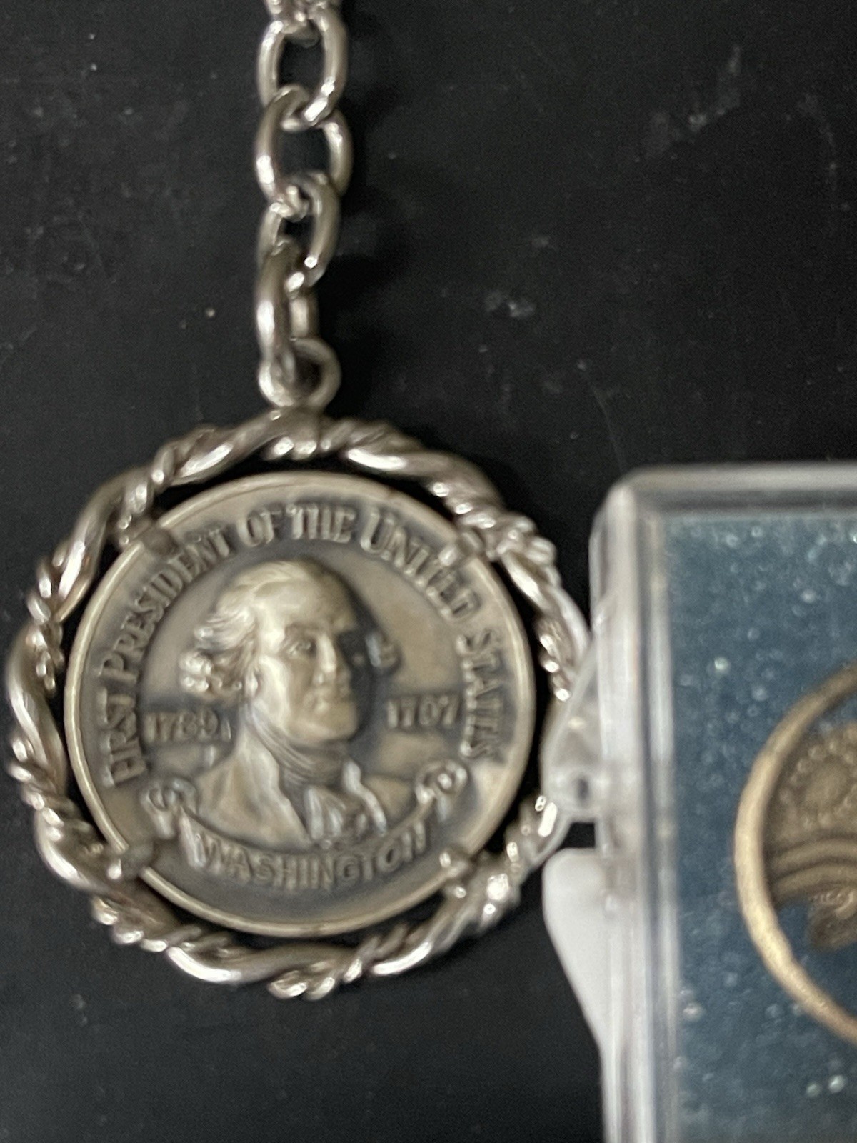 Lot of 2 Vintage George Washington Keychain & Boxed 1776 Minuteman Pin Rare