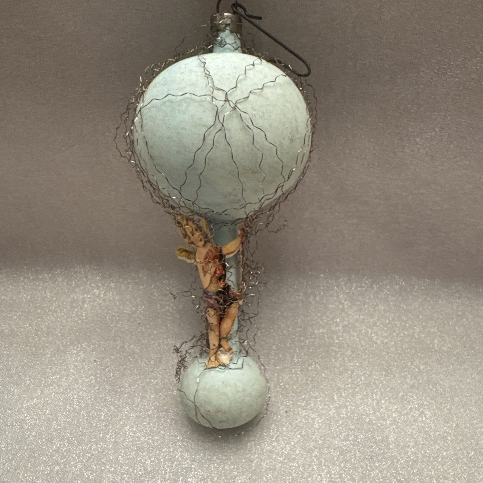 Antique Wire Wrapped Victorian Hot Air Balloon Ornament Not Silvered Angel Litho Antique Wire Wrapped Victorian Hot Air Balloon Ornament Not Silvered Angel Litho