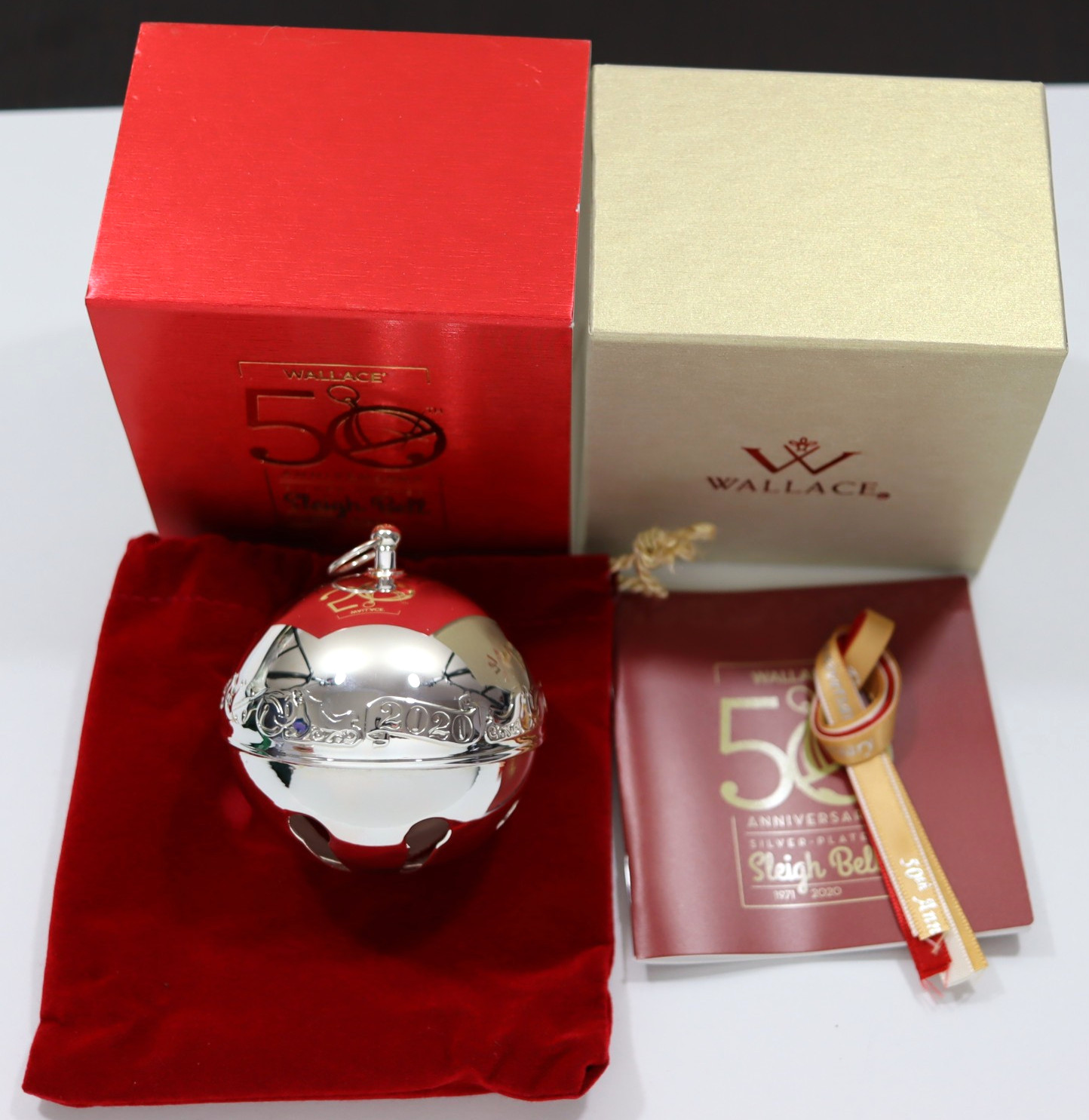 Wallace Annual Silver Plated Sleigh Bell Ornament 2020, 50th Edition *NO RINGER* Wallace Annual Silver Plated Sleigh Bell Ornament 2020, 50th Edition *NO RINGER*