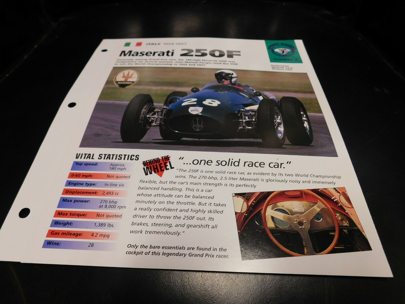 1954-1957 Maserati 250F Spec Sheet Brochure Photo Poster 1955 1956 1954-1957 Maserati 250F Spec Sheet Brochure Photo Poster 1955 1956
