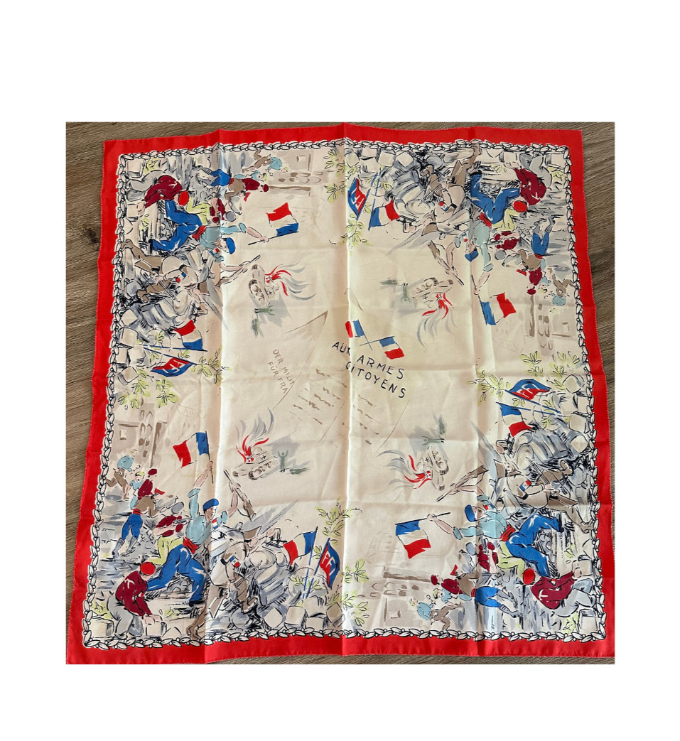 WWII French Liberation FFI Resistance Silk Scarf c1944-45 Aux Armes Citoyens WWII French Liberation FFI Resistance Silk Scarf c1944-45 Aux Armes Citoyens