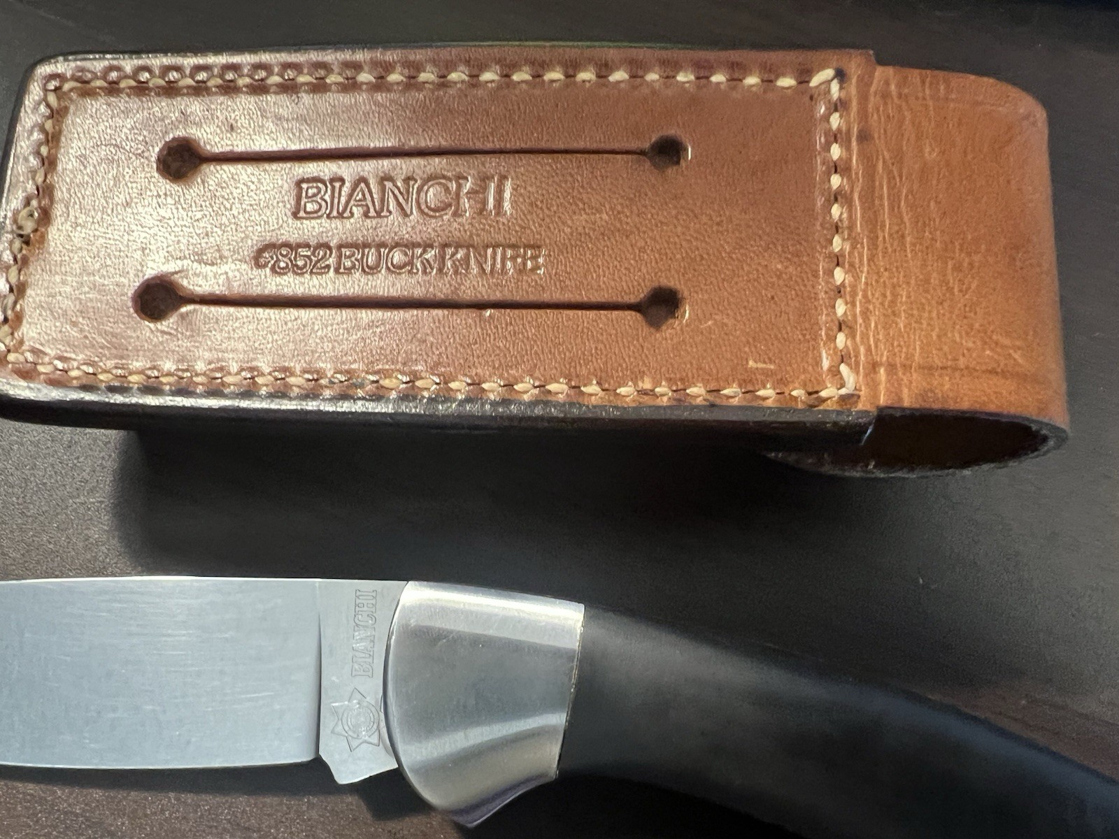 Vintage Bianchi Folding Knife + Original Bianchi #852 Leather Sheath 