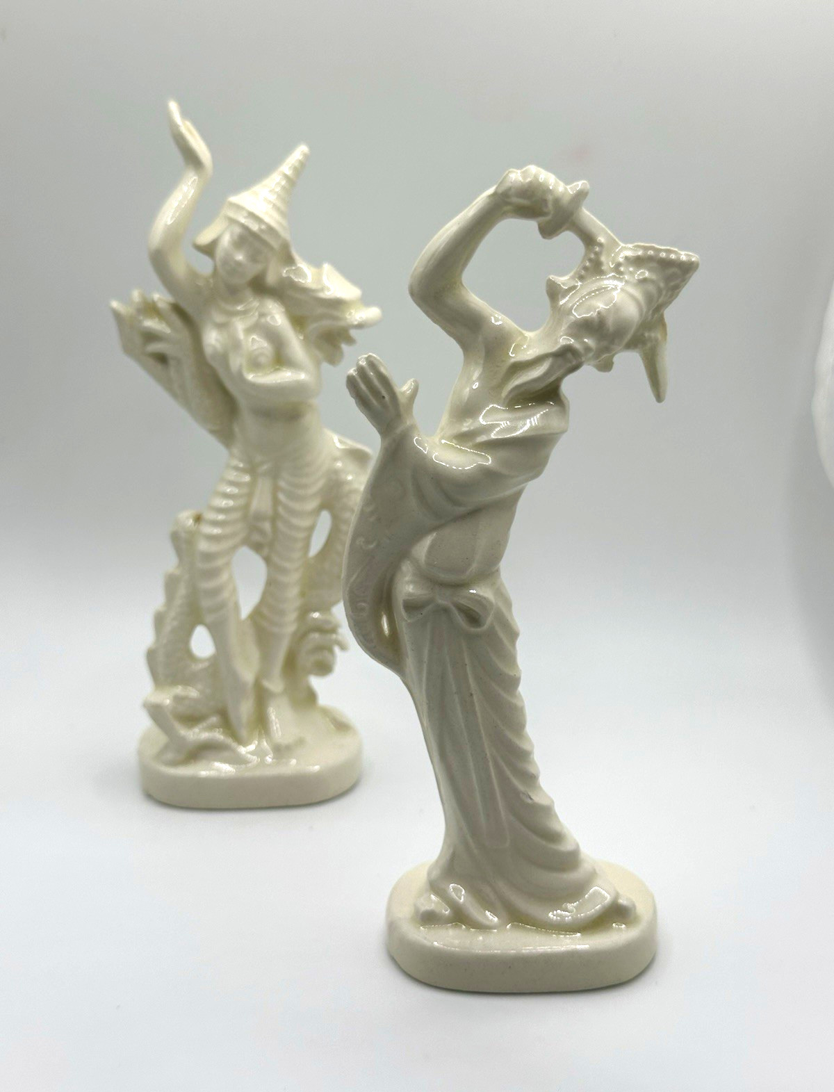 White Glazed Ceramic Roselane Balines Dancer Figurines Set of 2, 5 in