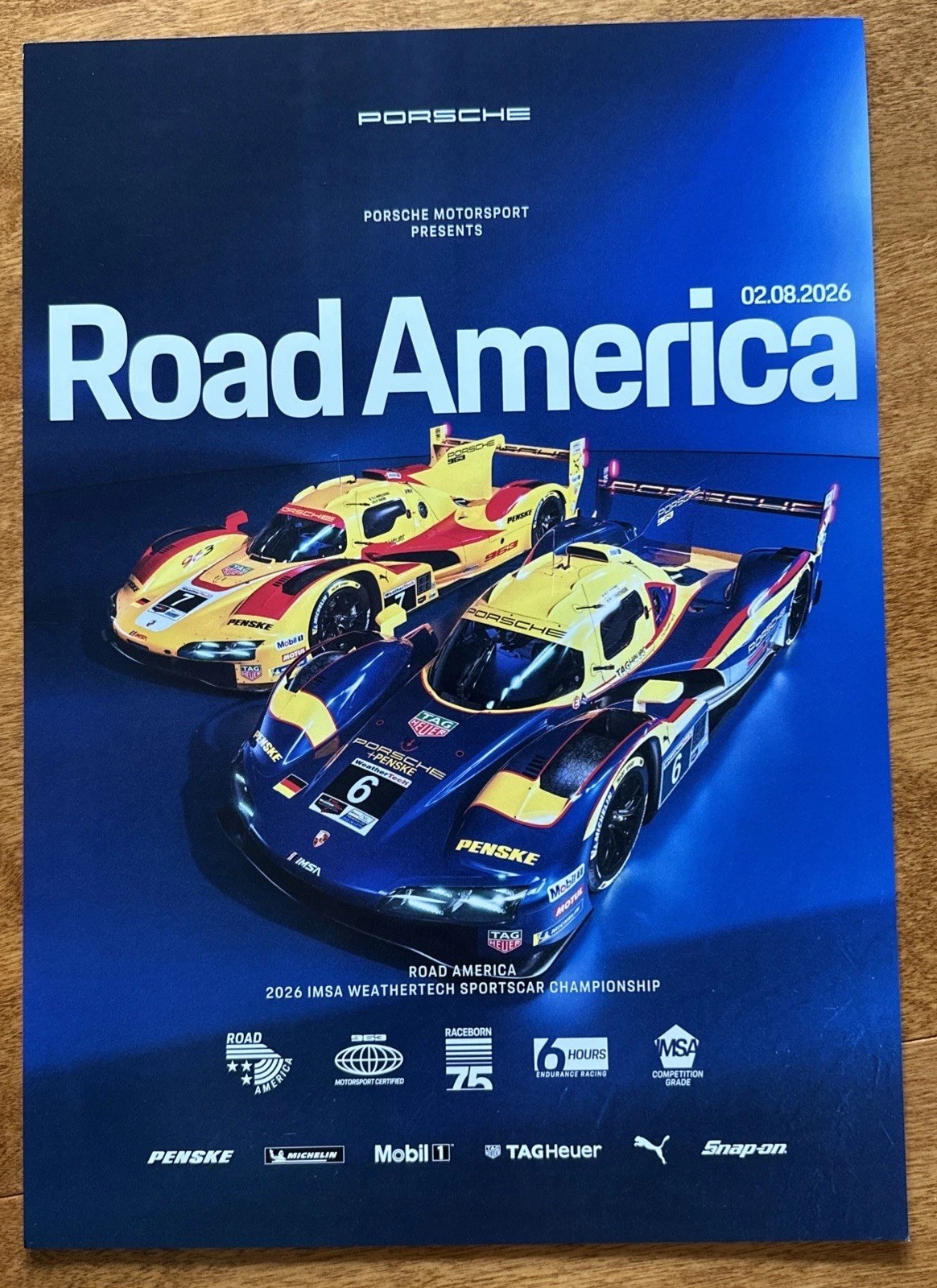 2026 Poster PENSKE PORSCHE 963 Hybrid “SUNOCO” & Yellow Spyder ROAD AMERICA Rare 2026 Poster PENSKE PORSCHE 963 Hybrid “SUNOCO” & Yellow Spyder ROAD AMERICA Rare