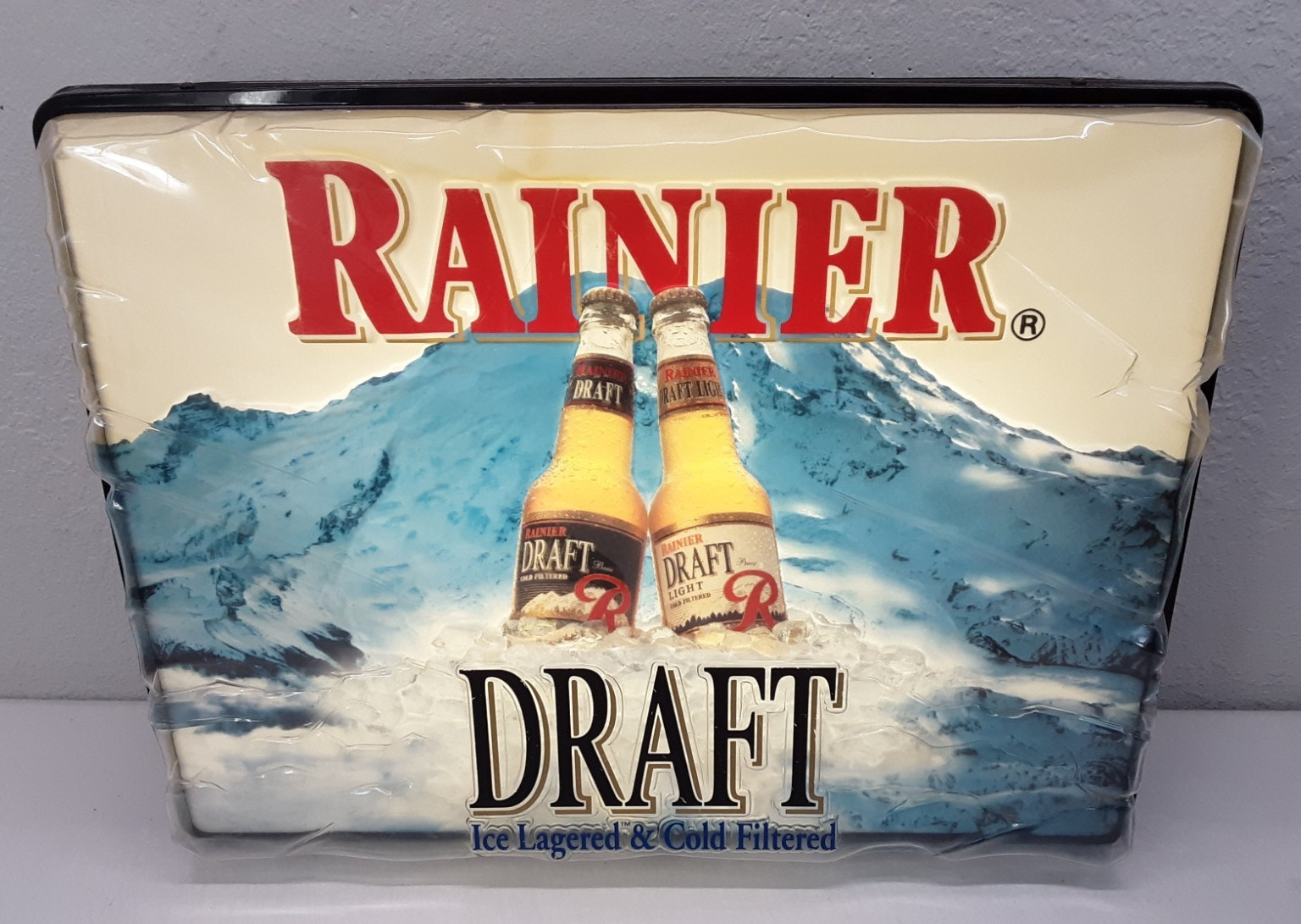 VTG Rainier Draft Ice Beer Lg. 3D Sign Hanging Light 90's Advertising Works VGC VTG Rainier Draft Ice Beer Lg. 3D Sign Hanging Light 90's Advertising Works VGC