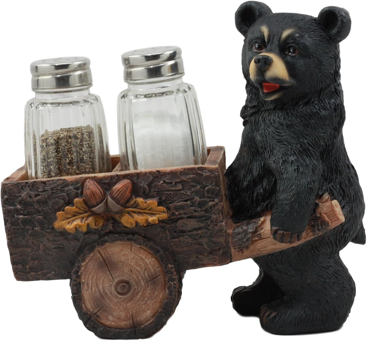 Ebros Woodlands Spice Delivery Black Bear Pushing Vintage Wagon Cart Salt and Pe Ebros Woodlands Spice Delivery Black Bear Pushing Vintage Wagon Cart Salt and Pe