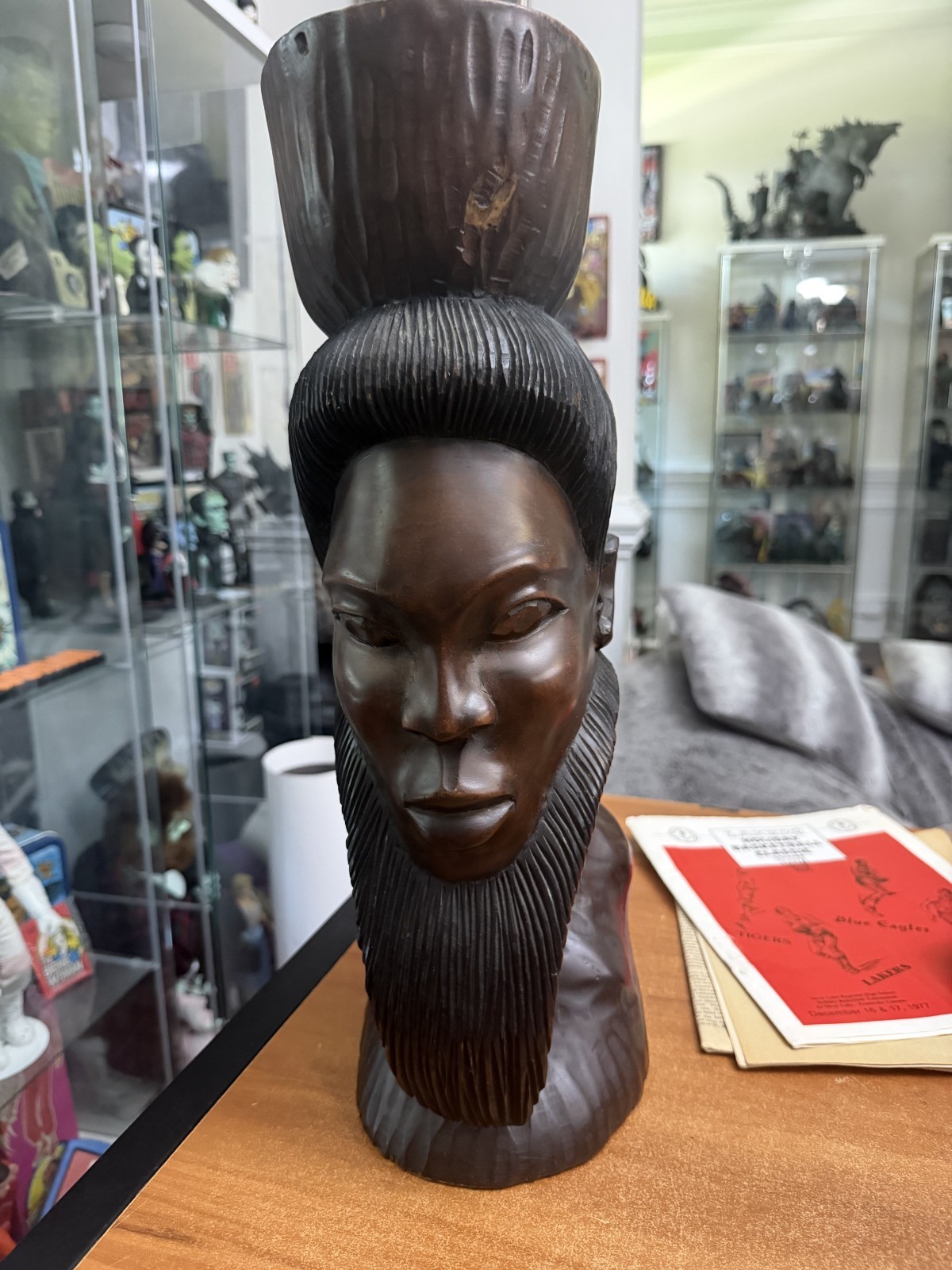 Vintage Tribal Warrior African Carved Statue Bust Heavy Wood Vintage Tribal Warrior African Carved Statue Bust Heavy Wood